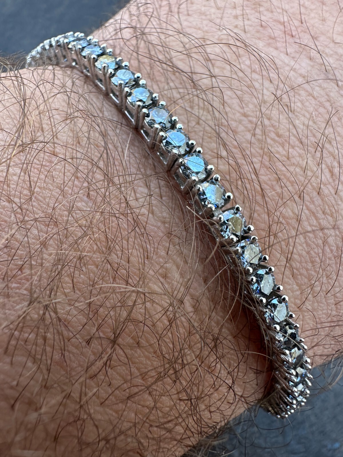 Real Iced Blue Gray MOISSANITE 3mm Tennis Bracelet 925 Silver Passes Tester