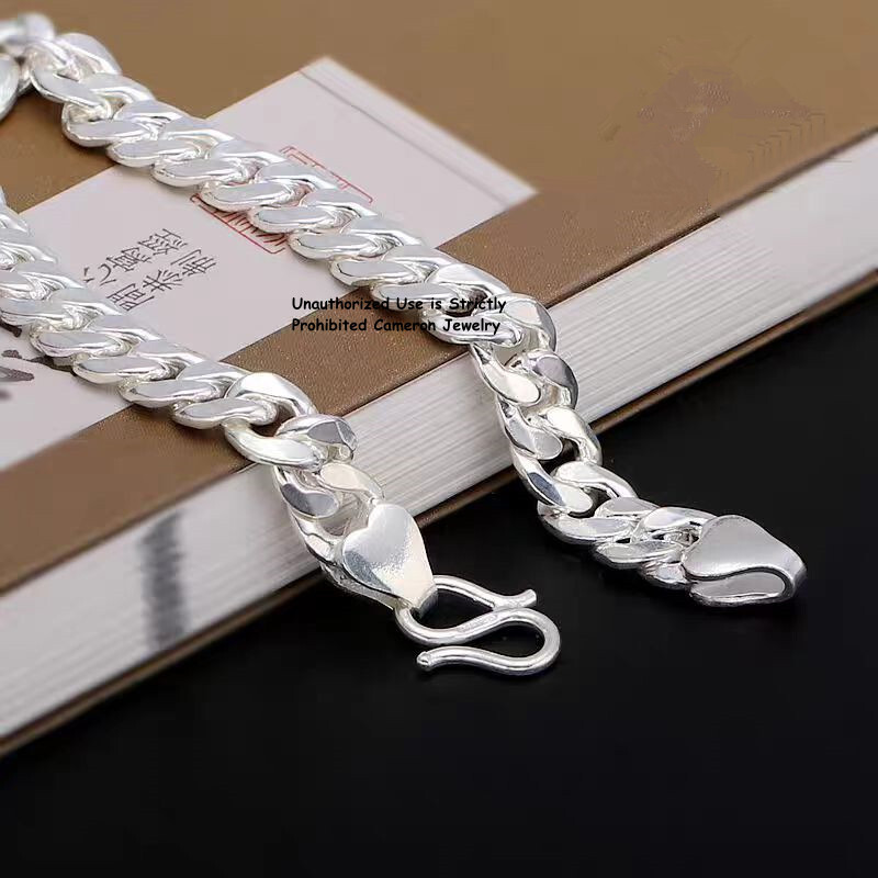 Solid S999 Fine Silver Chain Men Women 6mm-17mm Cuban Curb Link Bracelet 6-9inch