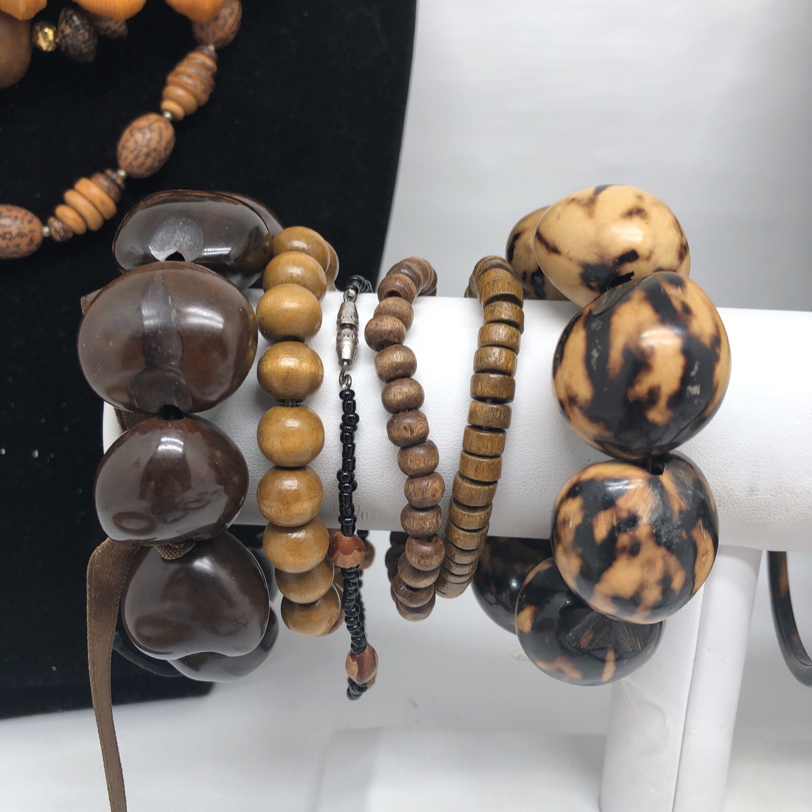 Boho Earth Tone Wood Jewelry Lot Bracelet Bangle Necklace Beads