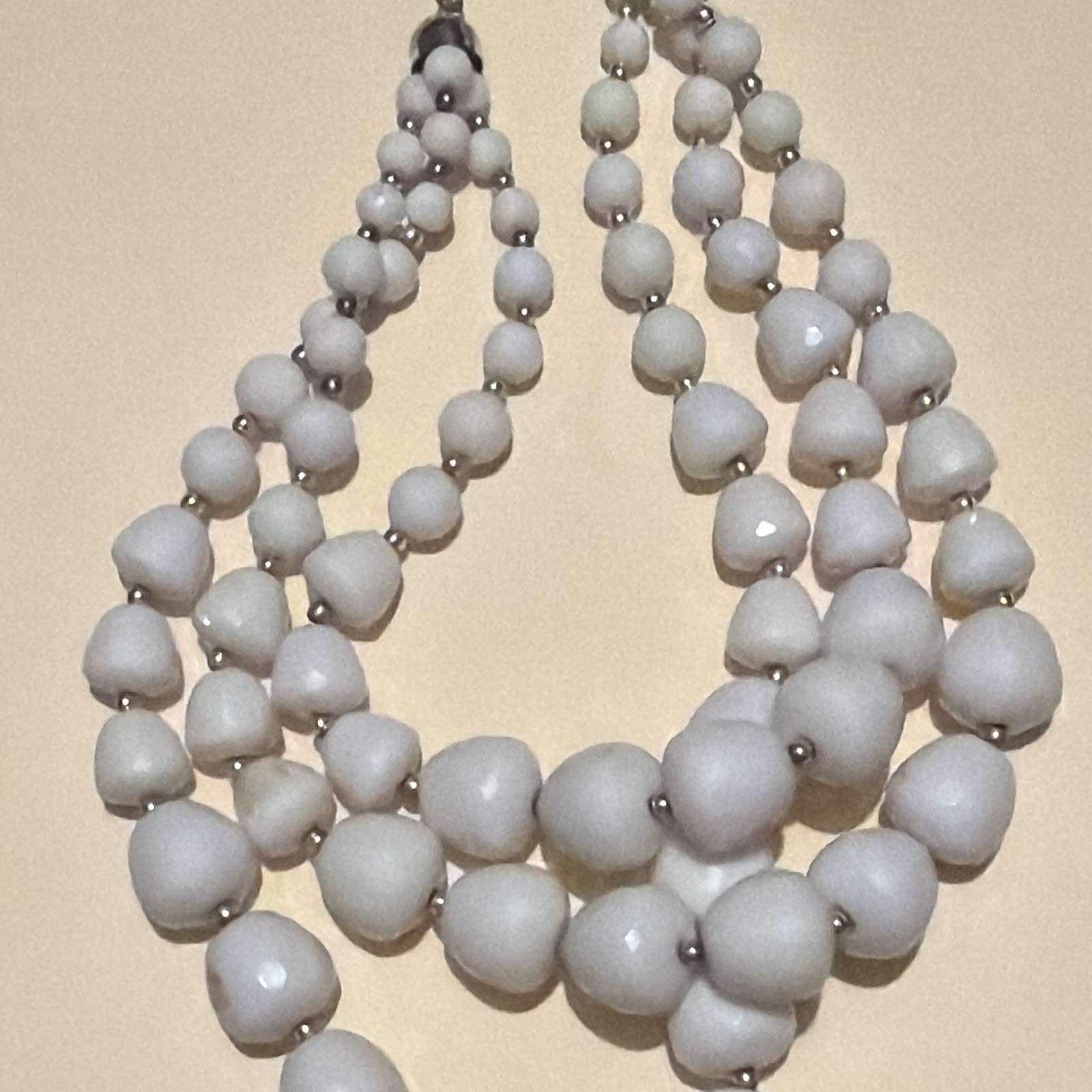 White Plastic Beaded Multi-Strand Statement Necklace, Adjustable Lobster Clasp