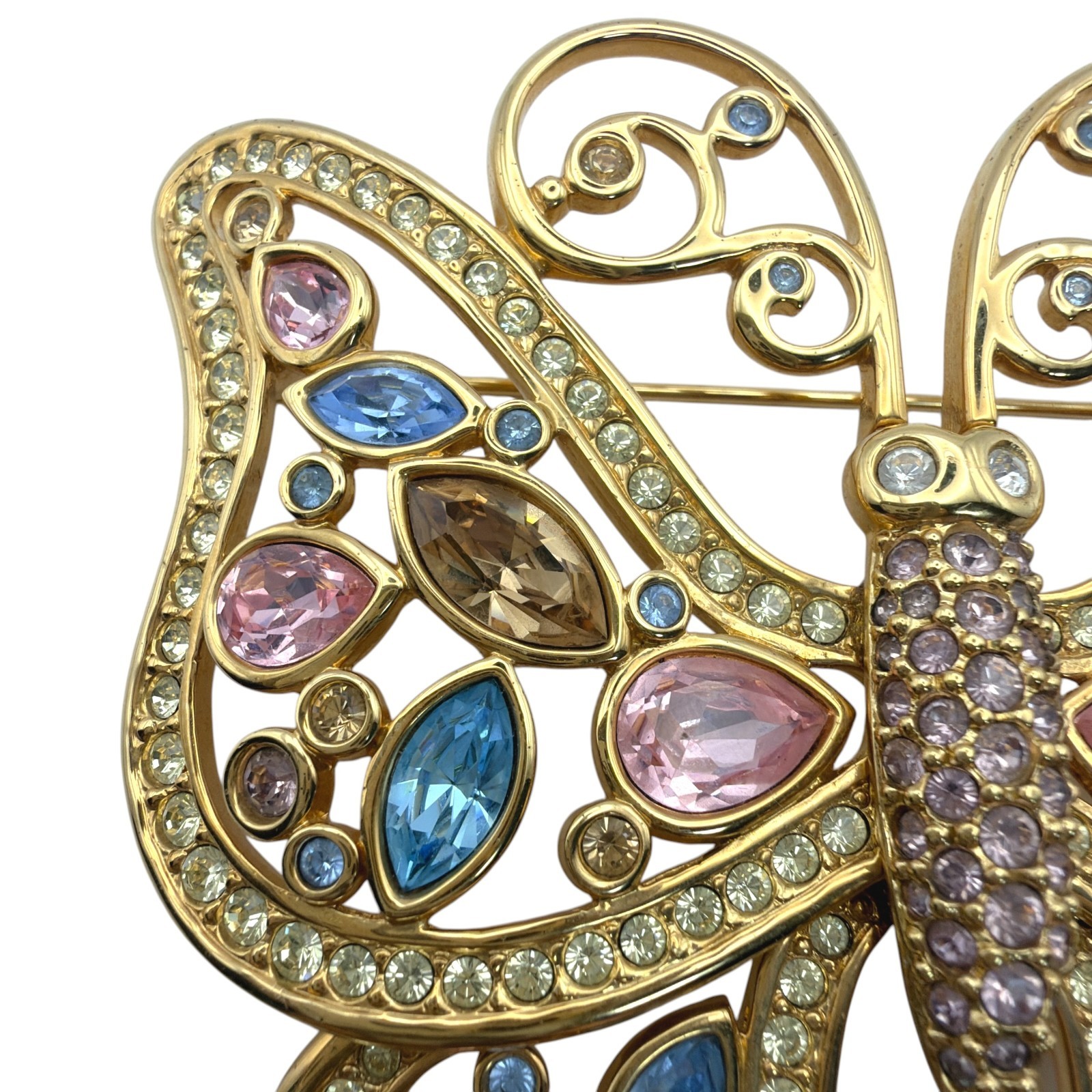 SWAROVSKI 85mm Large Butterfly Pin Brooch Gold Tone Multi Color Crystal