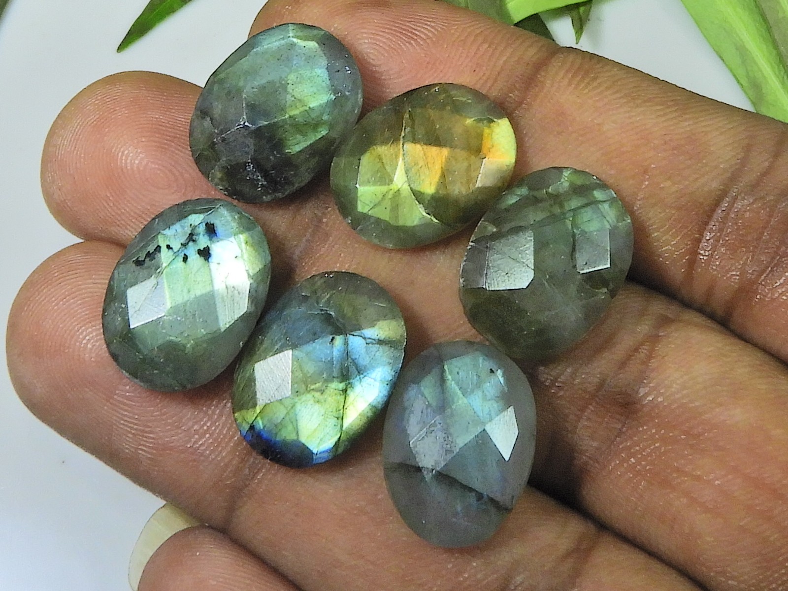 11Pcs 12X17MM Natural Labradorite Both Side Checker Cut Oval Loose Gemstone