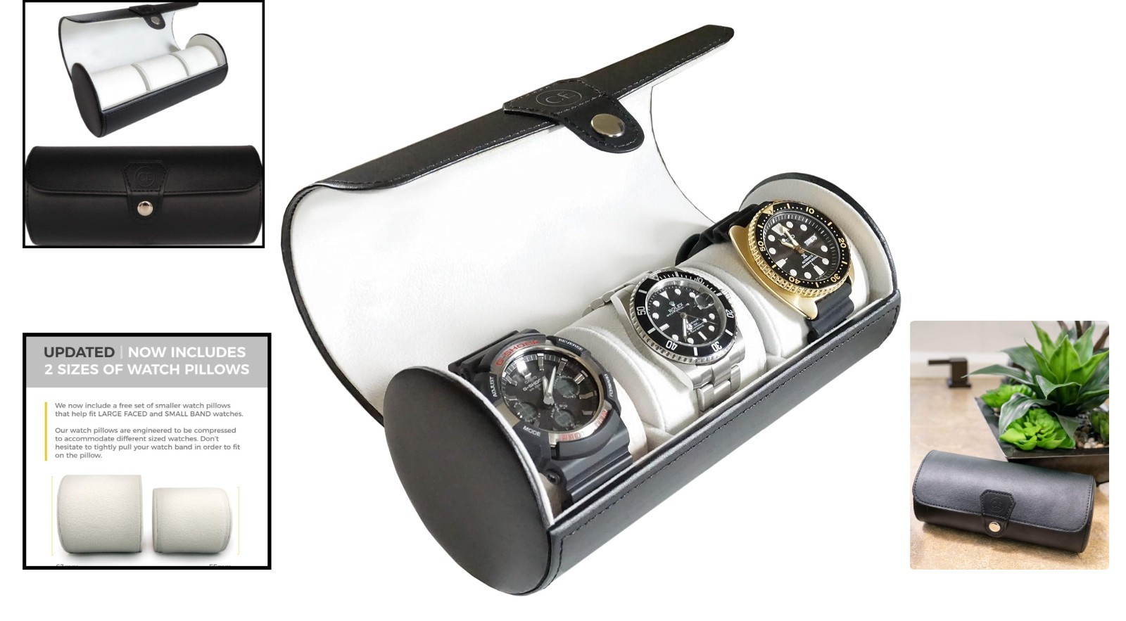 Durable 3-Watch Travel Case Roll – Soft Inner Lining & Polished Finish