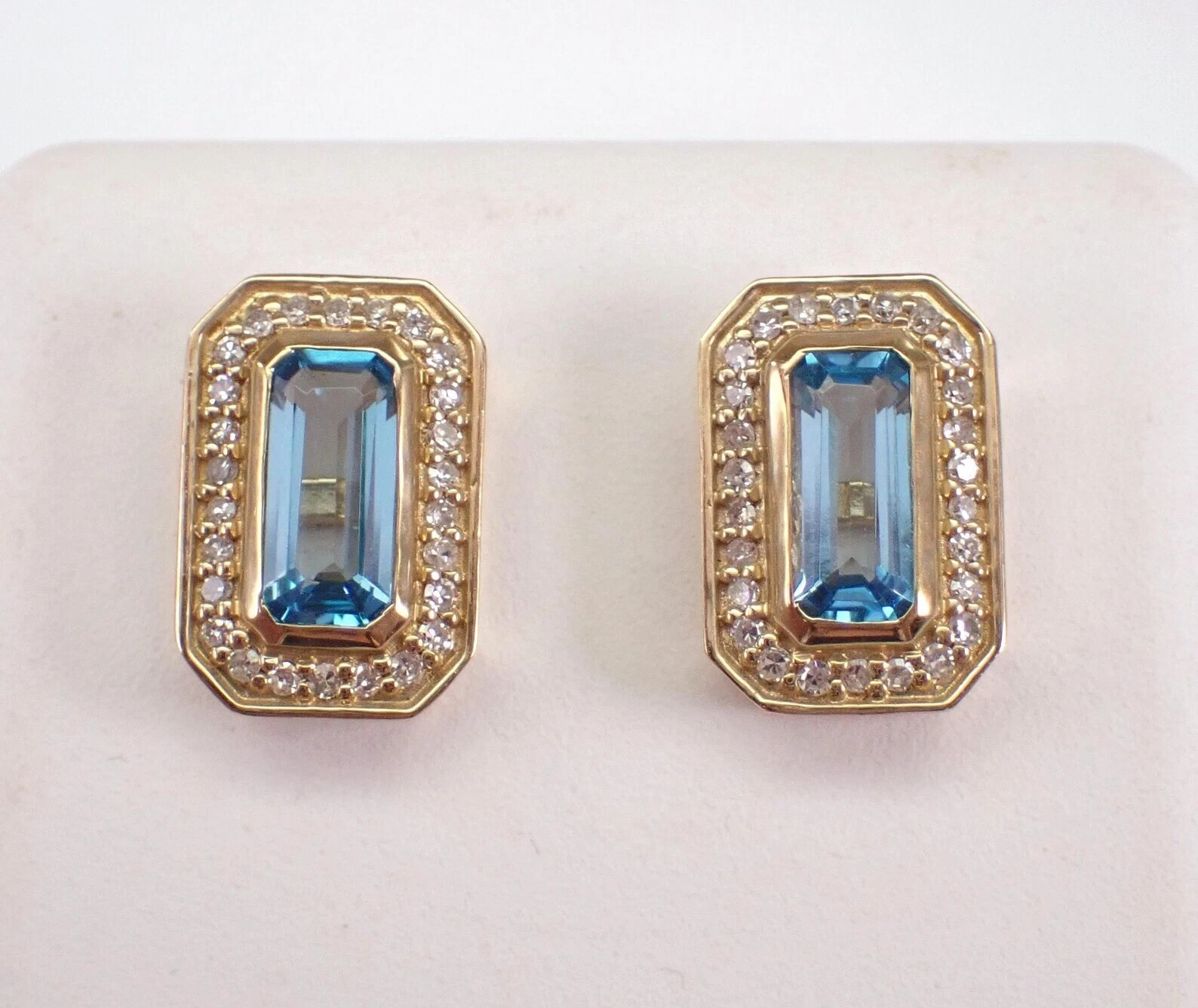 2Ct Emerald Cut Natural Blue Topaz Halo Stud Earring 14K Yellow Gold Plated