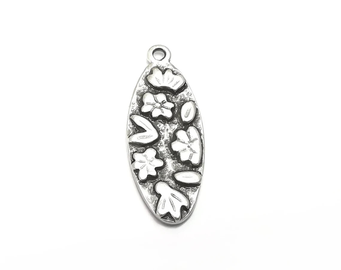 Flower Charms Leaf Oval Dangle Charms, Antique Silver Plated jewelry accessories