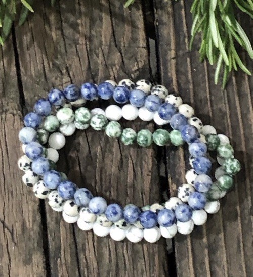 Natural Stone Beaded Bracelet Set, 4 Pieces, Small Beads