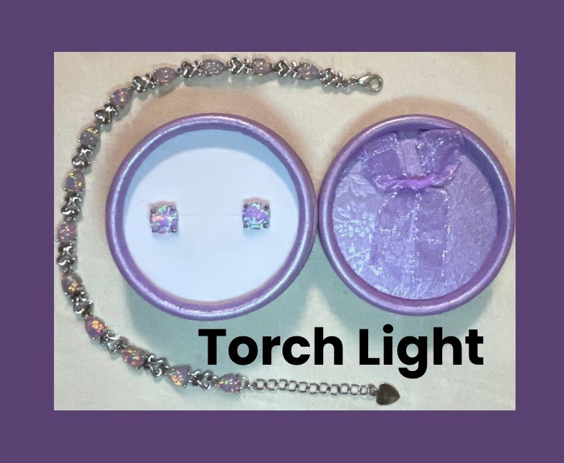 DEAL! Exquisite Purple Fire Opal Bracelet & 925SS 8mm Stud Earrings Set