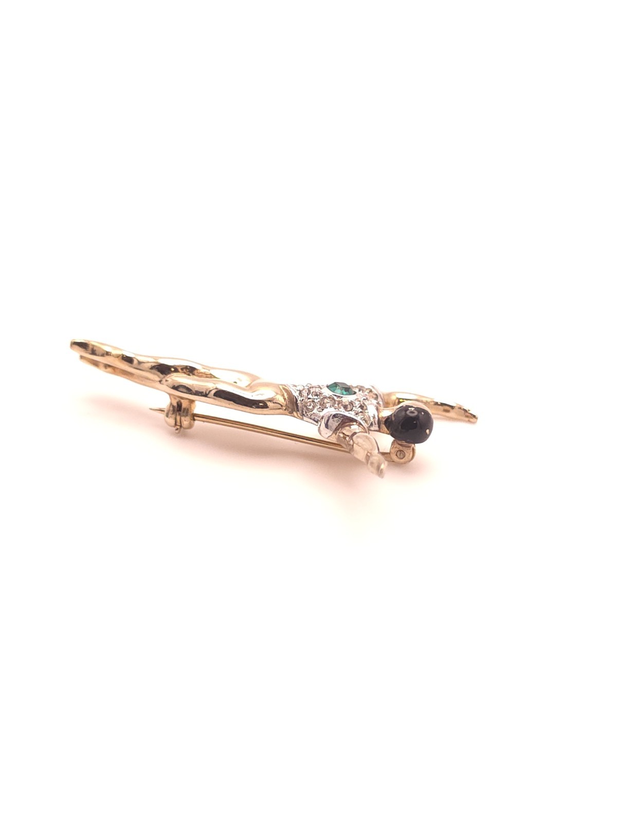 Vintage Boucher Signed Gold Tone Dance Brooch Pin Green Rhinestone