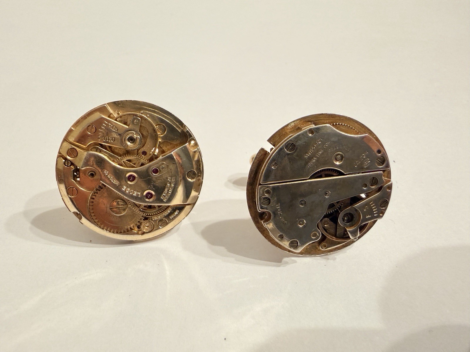 Vintage Watch Movement Cufflinks Steampunk Leobe Endura 17 Jewel Ruby Gold