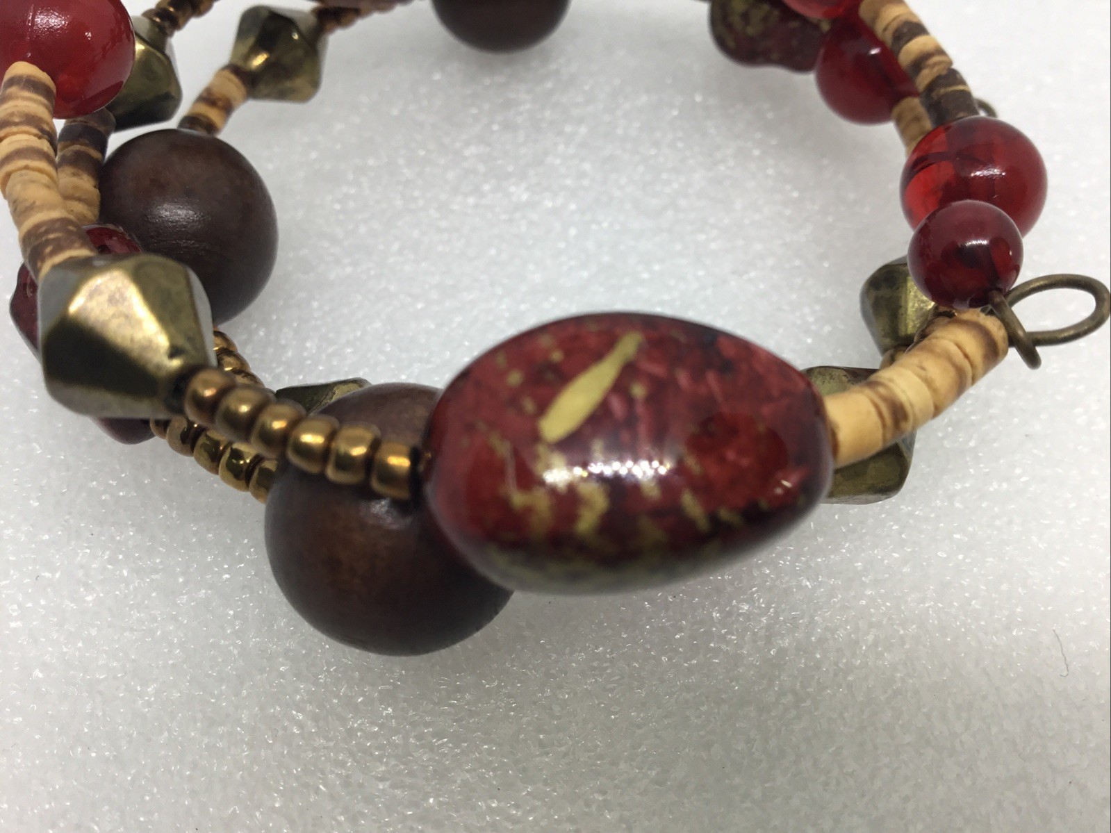 Wood Plastic Rock Metal Bead Bracelet Stretch 3 Strand