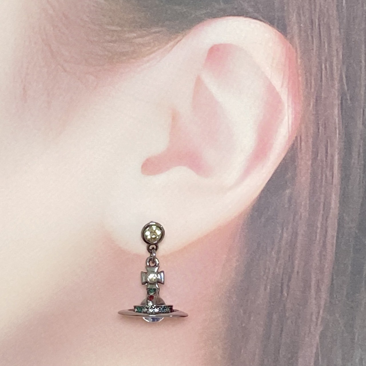Vivienne Westwood Earrings Petite Orb Gunmetal Clear Multi 2.5 x 1.4cm NO BOX