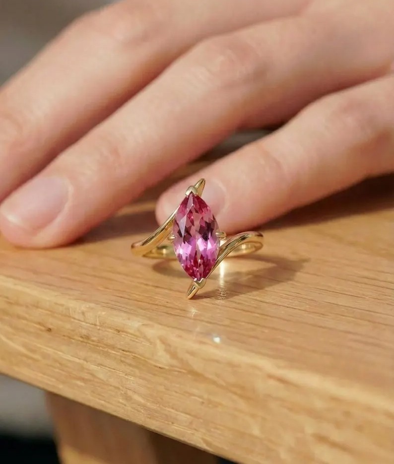 1.50 Ct Certified Marquise Cut Pink Treated Diamond Solitaire Ring 925 Silver !