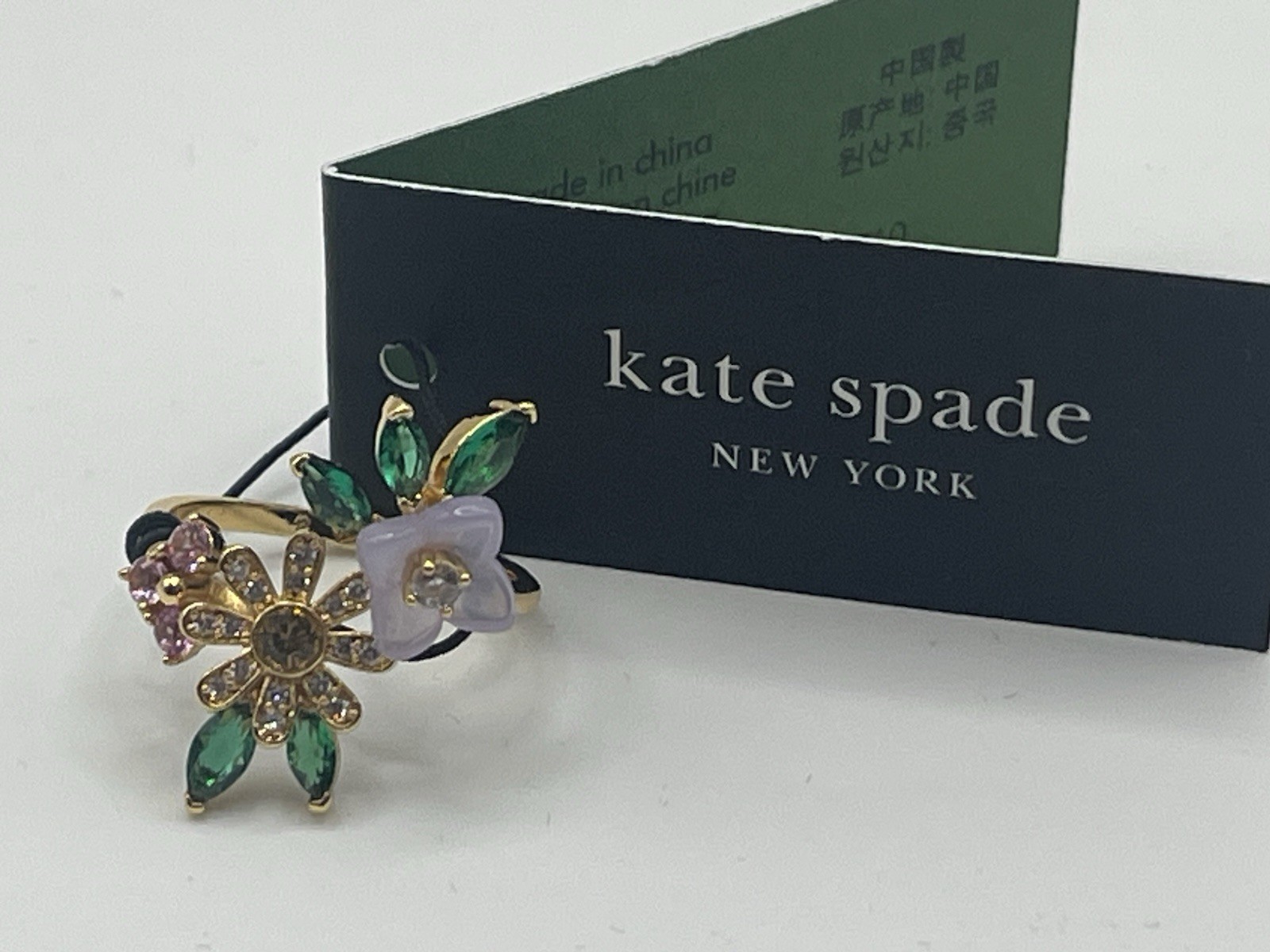 Kate Spade Bursting Blooms Ring NWT Gold Tone Crystal Floral Size 8 KK493