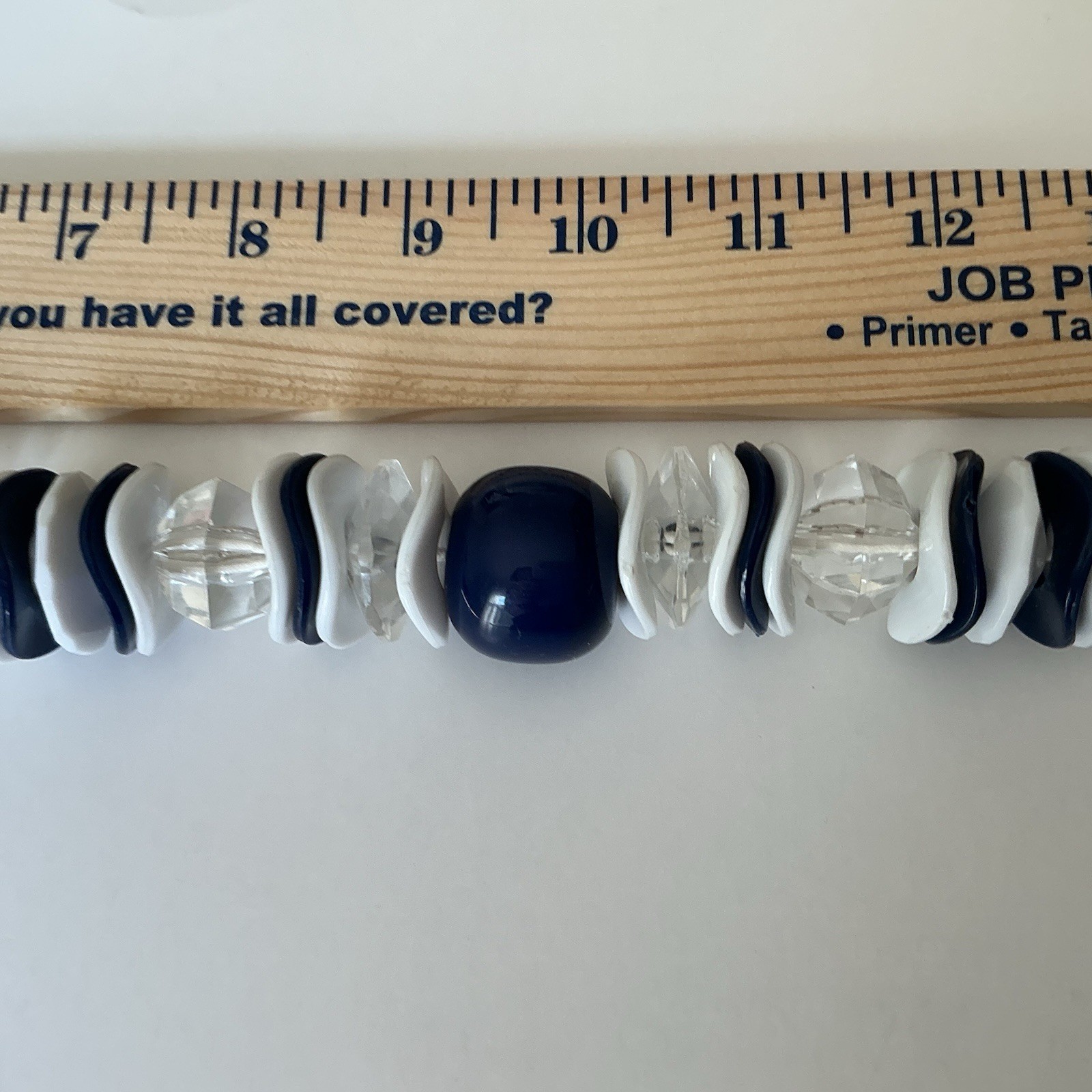 VTG Rare Necklace Statement Chunky White Blue Clear Lucid Bead 19″ Czech Rep New