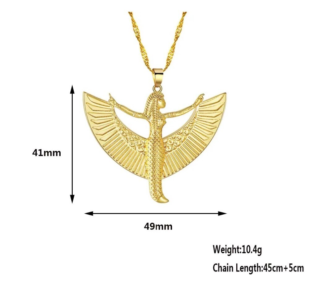Gold Egyptian Isis pendant with 45cm plus 5cm extender wave chain