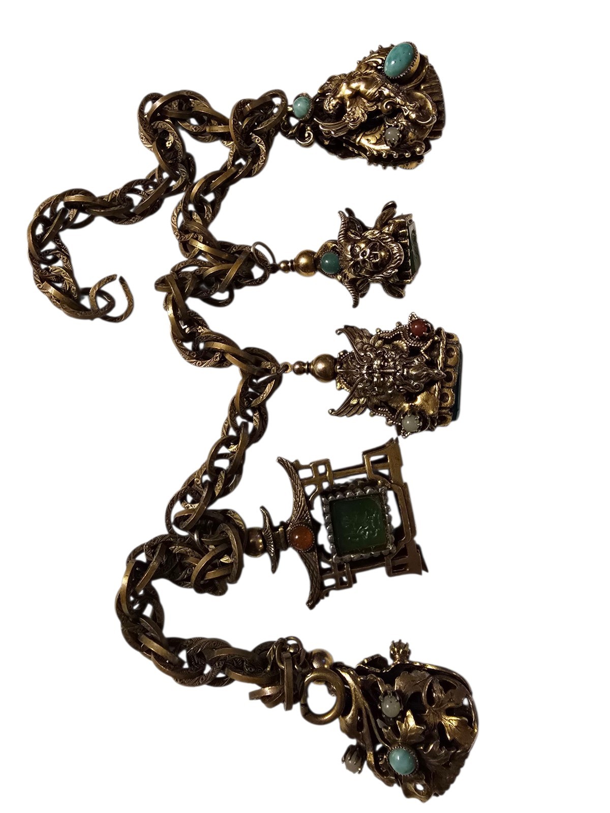 Vintage Mid 20th Century Renaissance Filigree Gold Tone FOB Charm Bracelet