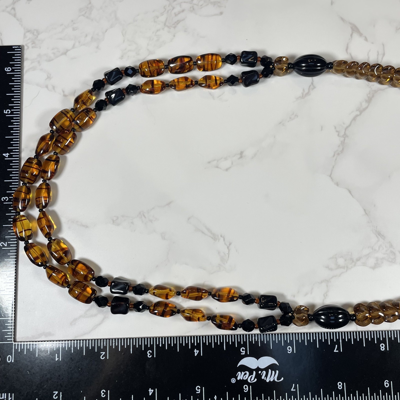 VTG ELLE of California Multi Strand Finest Bohemian Amber Glass Bead Necklace