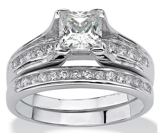 2.55c Princess Cut AAA CZ Stainless Steel Wedding Ring Set Women’s Size 5-9