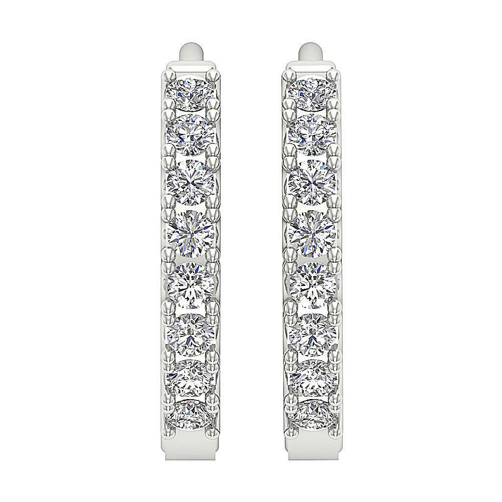 In Outside I1 G 0.55 Ct Genuine Diamond Hoop Earrings 14K Solid Gold 0.60 Inch