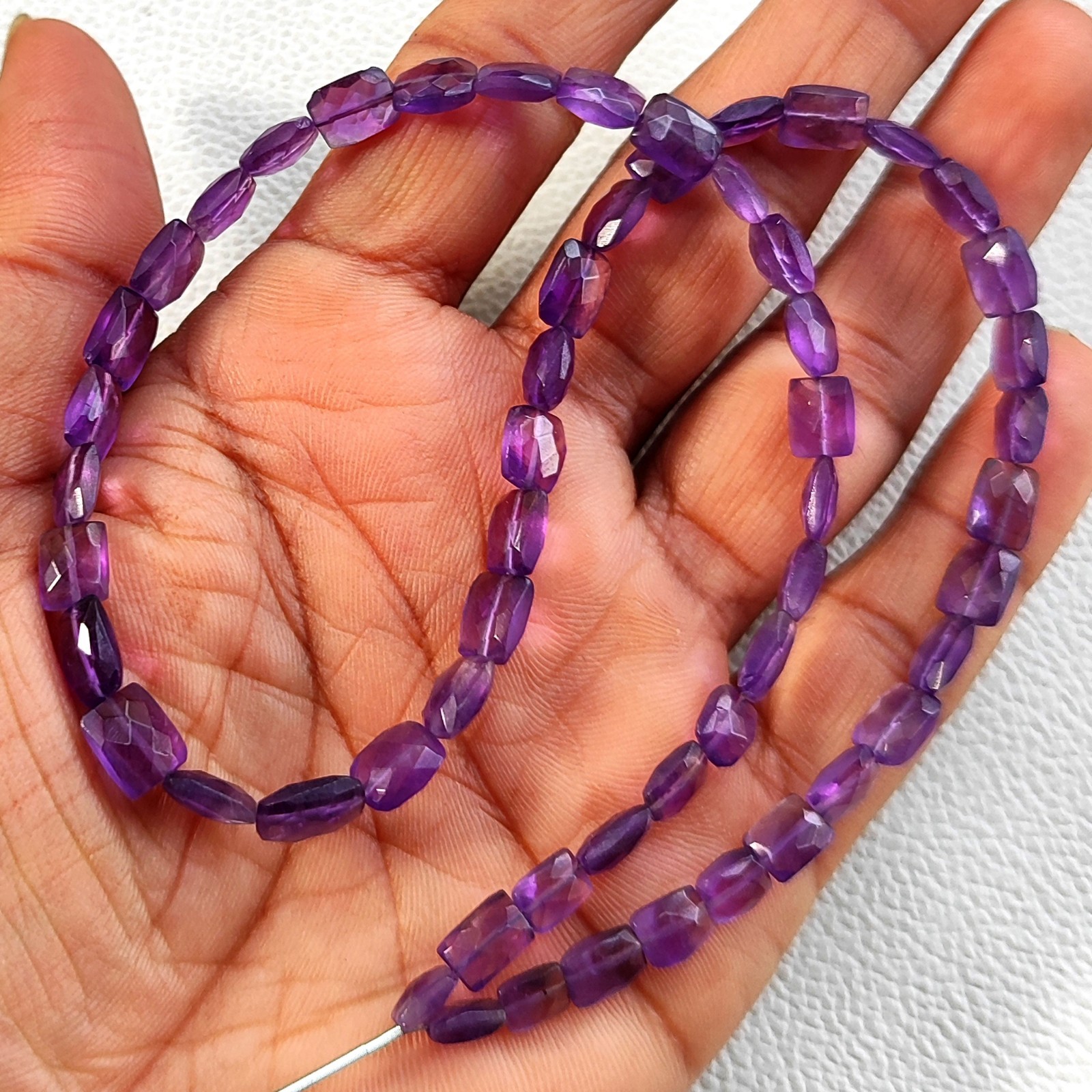 Natural Amethyst Baguette 6-8 mm Faceted Beads Strand 16″ Brazil Gems