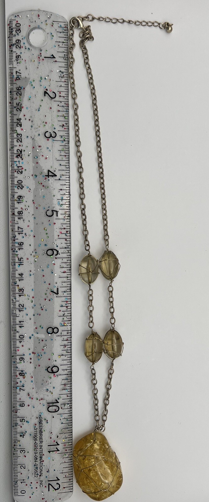 Vintage Wire Wrapped Faux Citrine Stone Necklace Yellow Beads Gold Tone Chain
