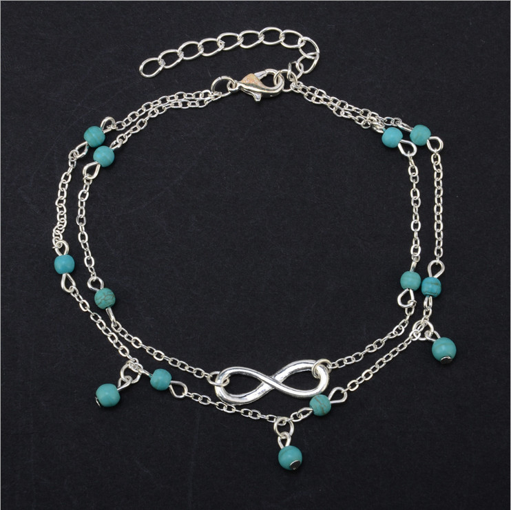 10″ Women Girl Silver Gold Infinity 8 Blue Beads Chain Ankle Bracelet Anklet S10