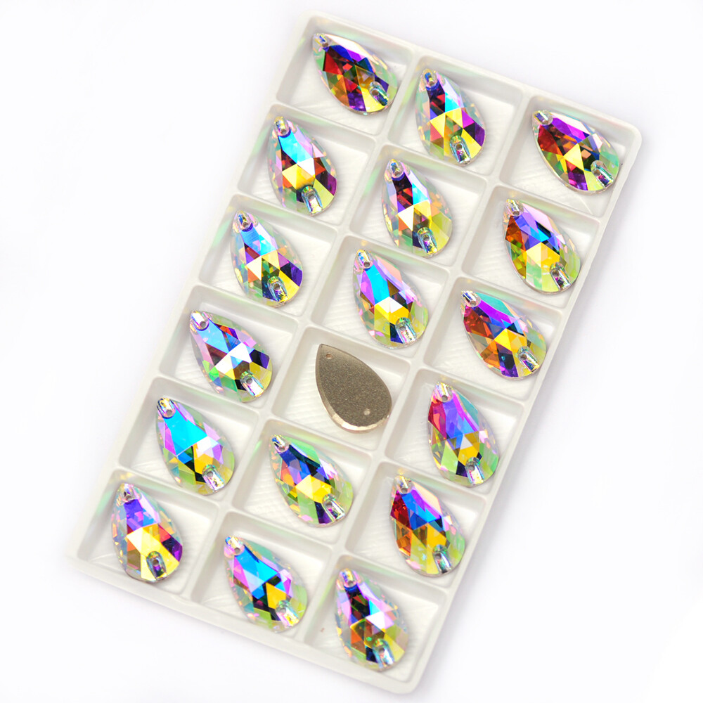 3230 Drop Sew On Rhinestones AB Clear Crystals Stones Flat Back Sewing Beads