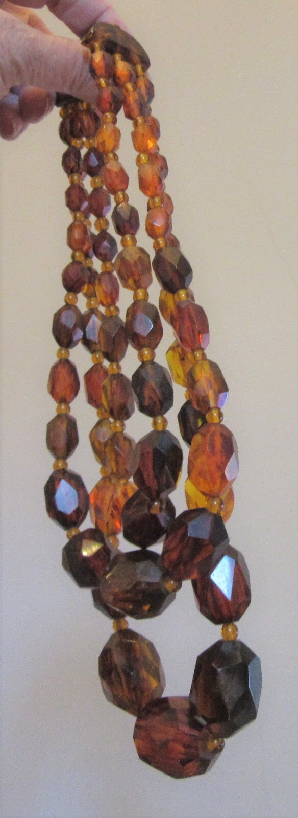 vintage Bakelite Bead Multicolor Clear Amber Triple Strand Necklace TESTED 153g