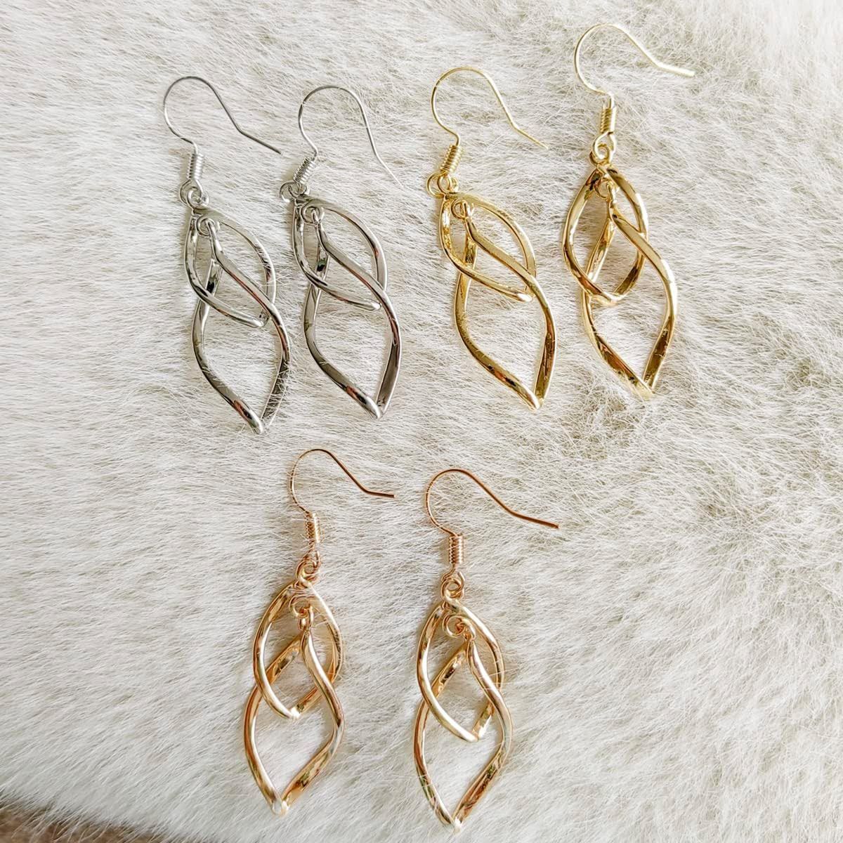 14K Gold Dangle Earrings for Women Trendy Double Spiral Drop Dangly Earrings Sta