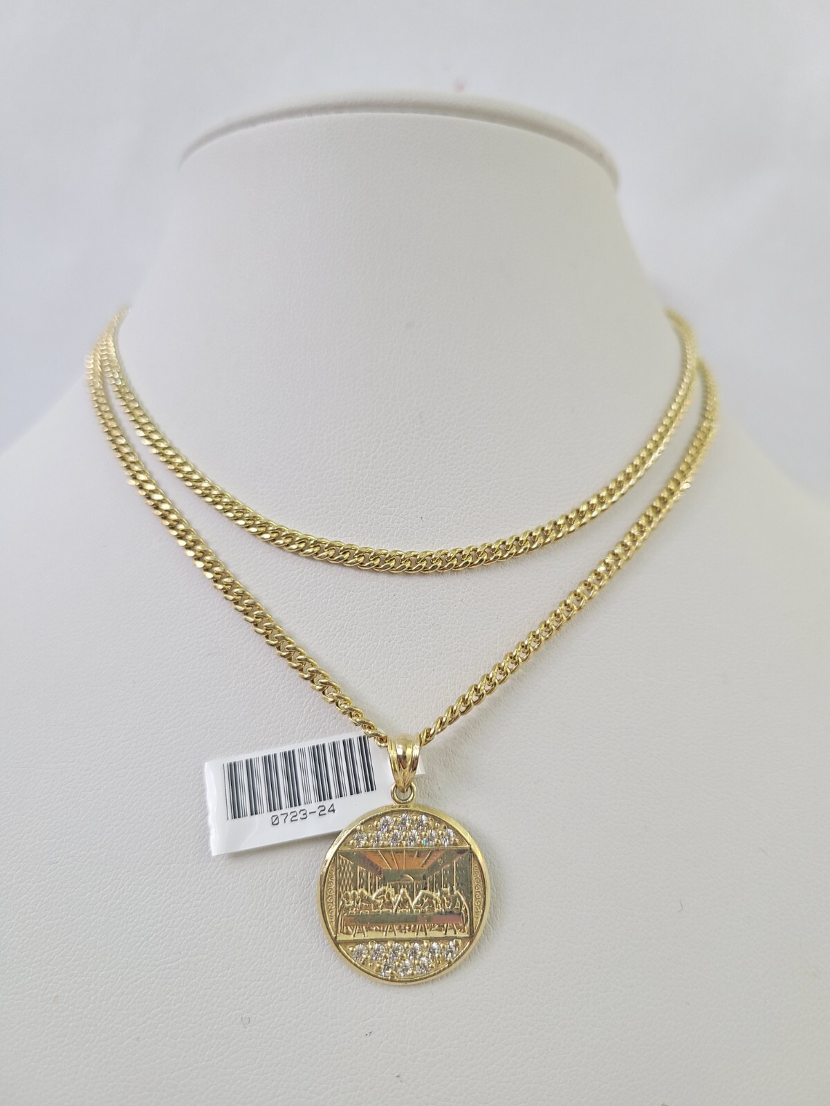 10K Gold Miami Cuban Chain Last Supper Charm 18″-30″ 3mm REAL Pendant Necklace