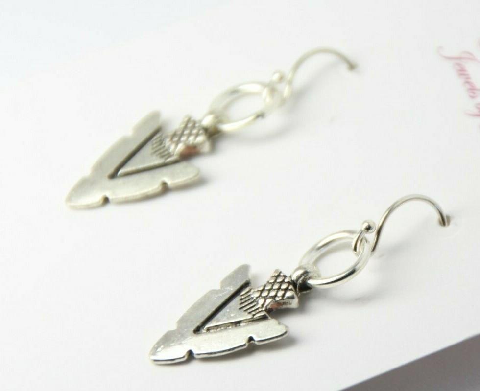 Arrowhead Charm Earrings 925 sterling silver Hooks Pewter Charms Tribal Theme