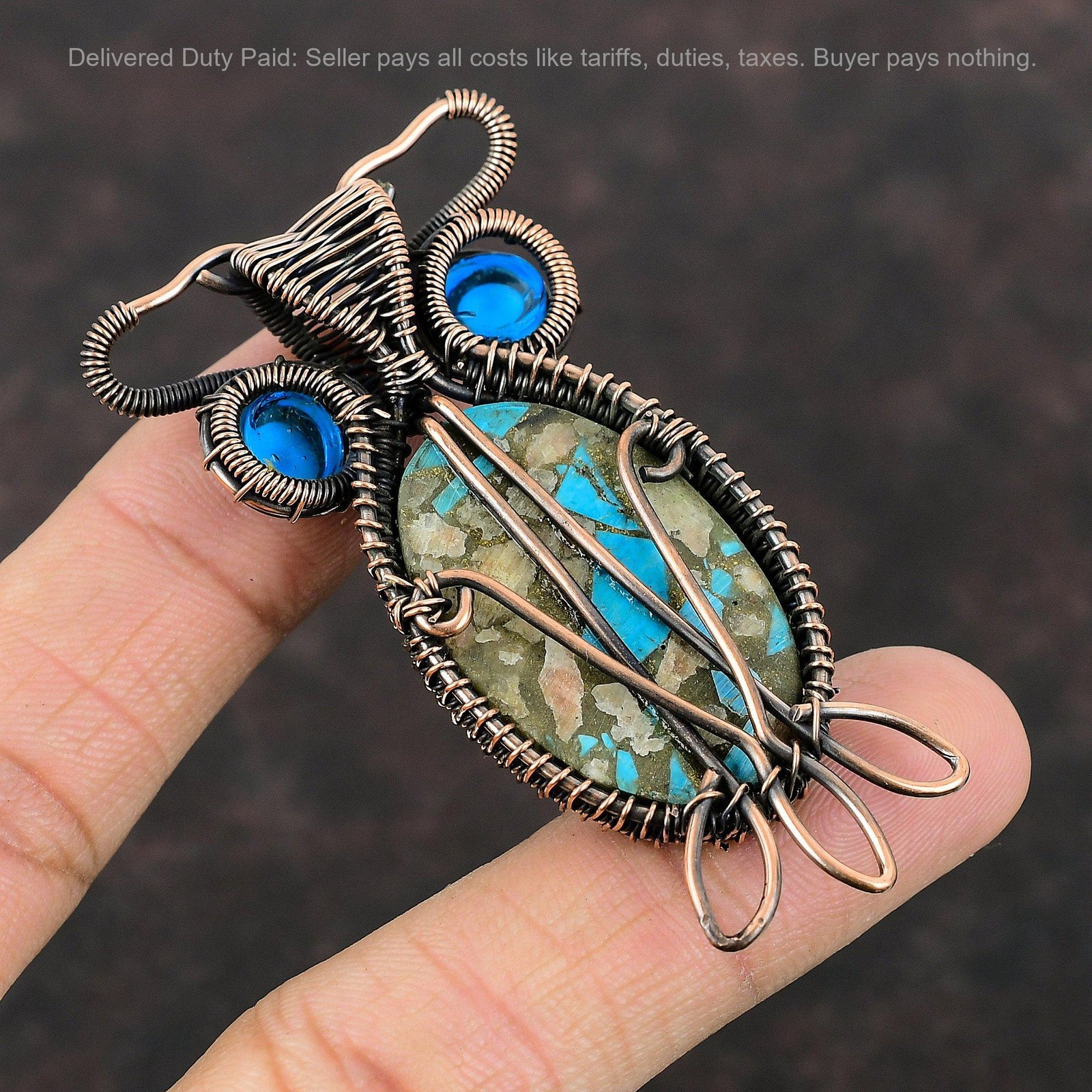Copper Natural Pink Opal Copper Turquoise Blue Color Evil Eye Sister New Pendant