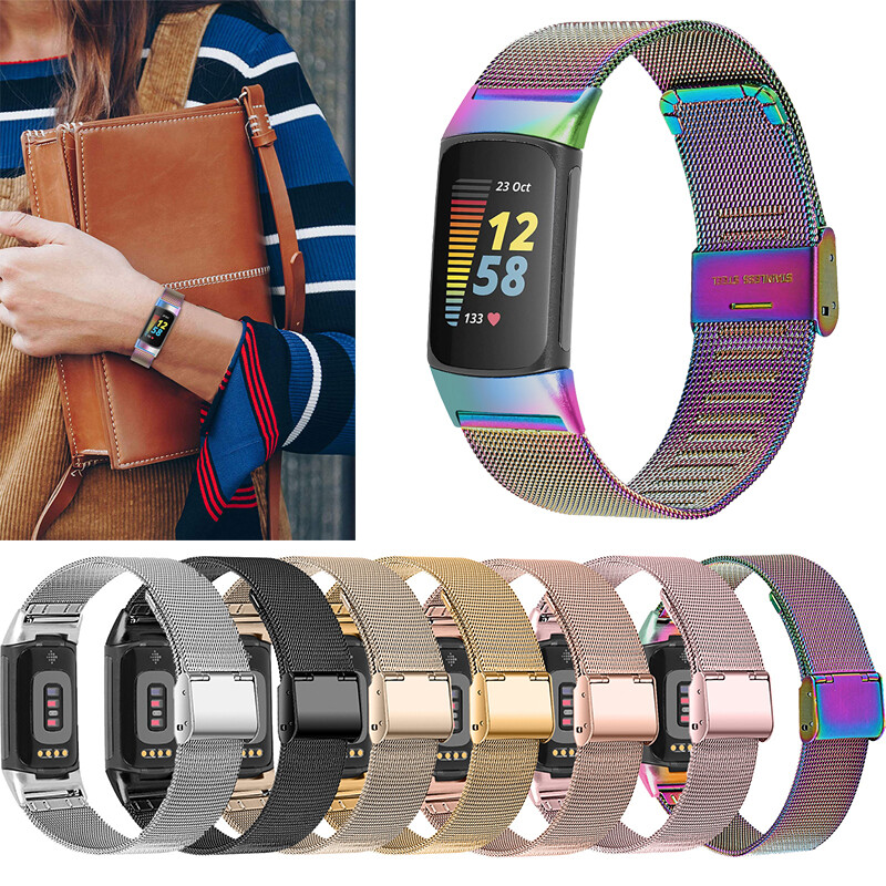 Stainless Steel Metal Milanese Mesh Buckle Band Strap For Fitbit Charge 6 5