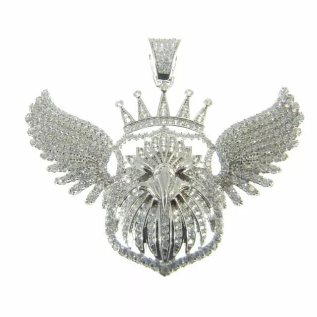 2.60Ct Round Cut Real Moissanite Crown Eagle Pendant 14K White Gold Plated