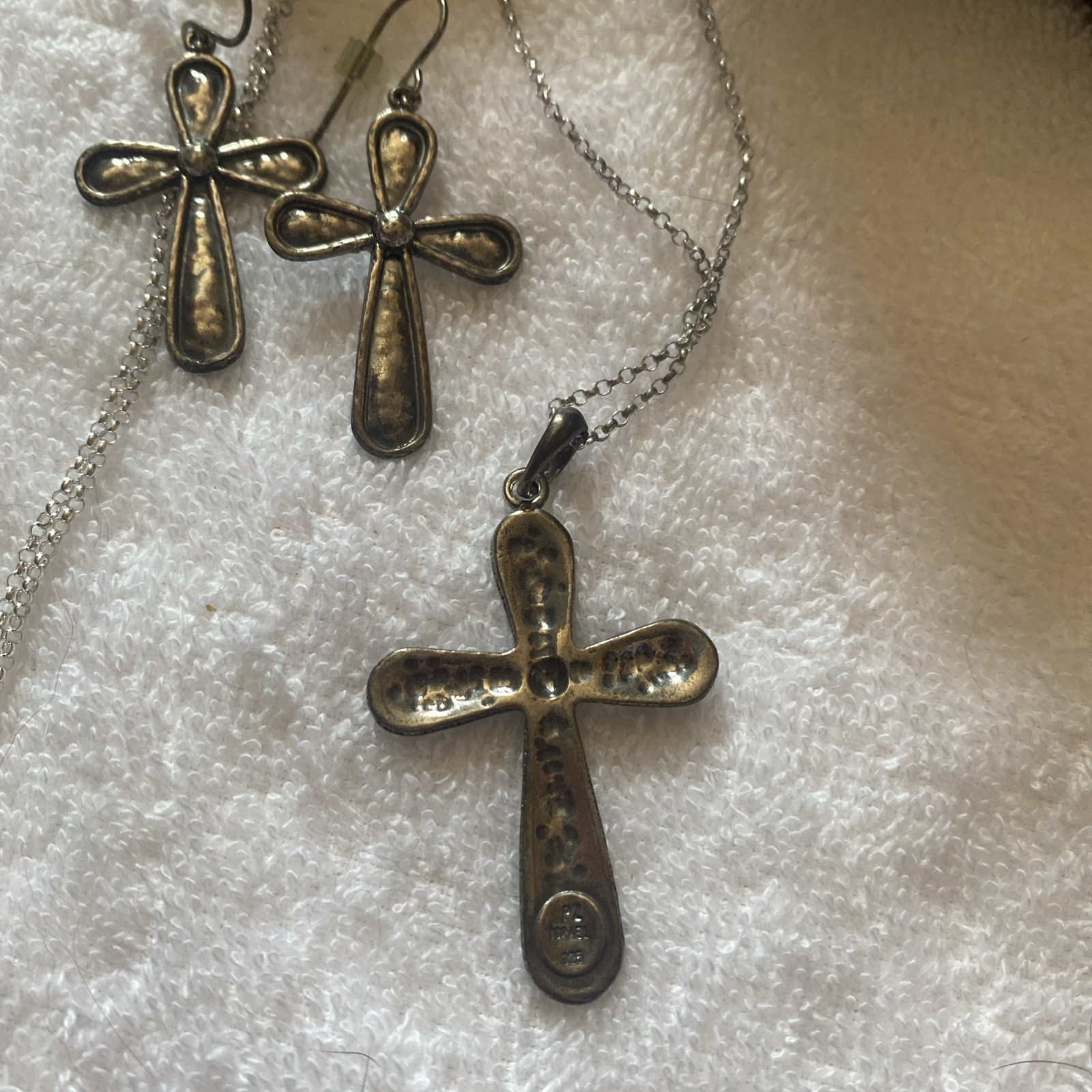 PAZ CREATIONS, PZ-Sterling Silver Hammered Texture Cross set -BRAND NEW
