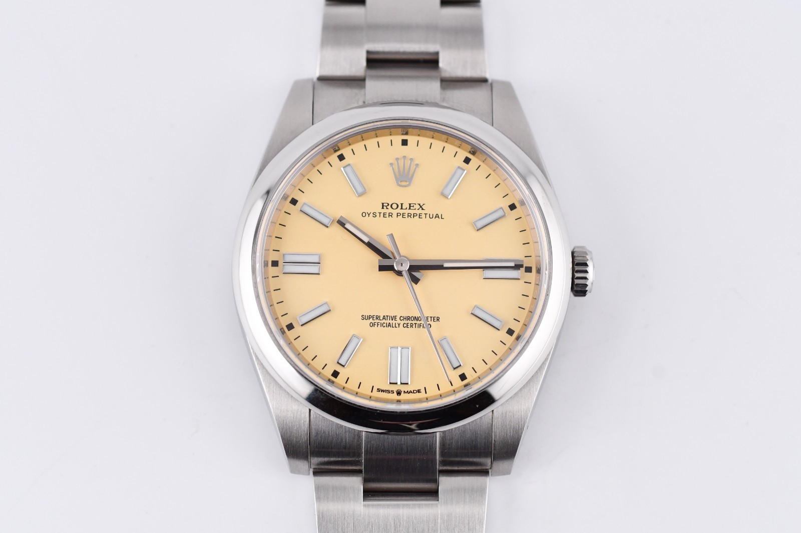 Rolex Oyster Perpetual 41mm Ref. 124300 Custom Beige Dial Box and Paper