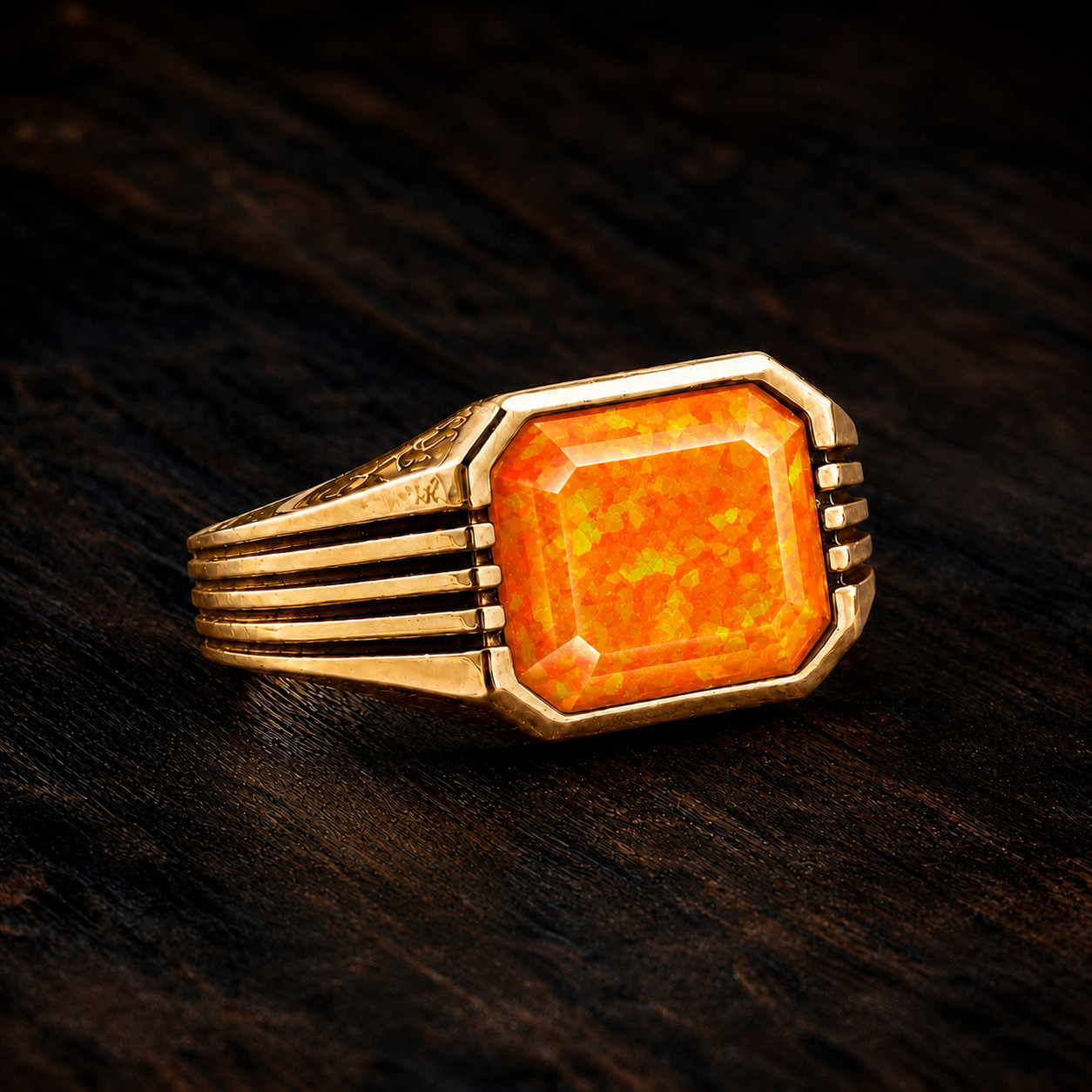 Orange Fire Opal 925 Sterling Silver Ring Mens Signet Ring Gift For Him