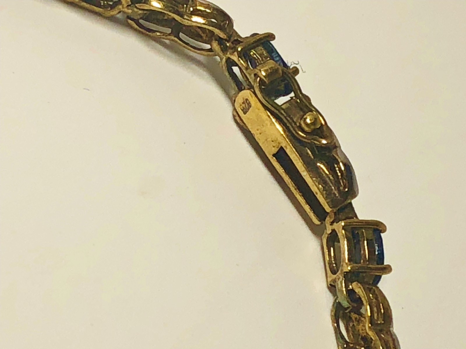 JJT Dark Navy Blue Tennis Bracelet Gold Vermeil Over 925 Silver Safety Lock 7″
