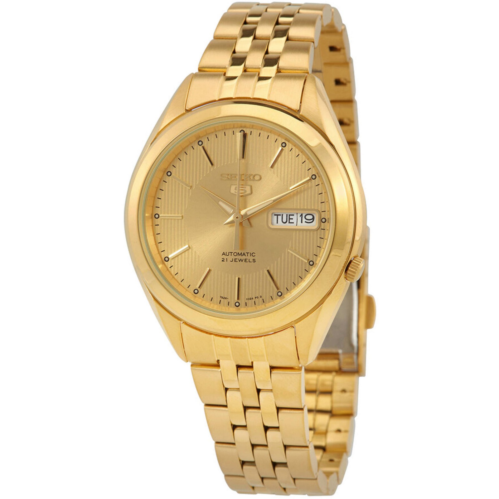 Seiko Men’s Analog Watch Seiko 5 Automatic Gold Dial Steel Bracelet SNKL28K1