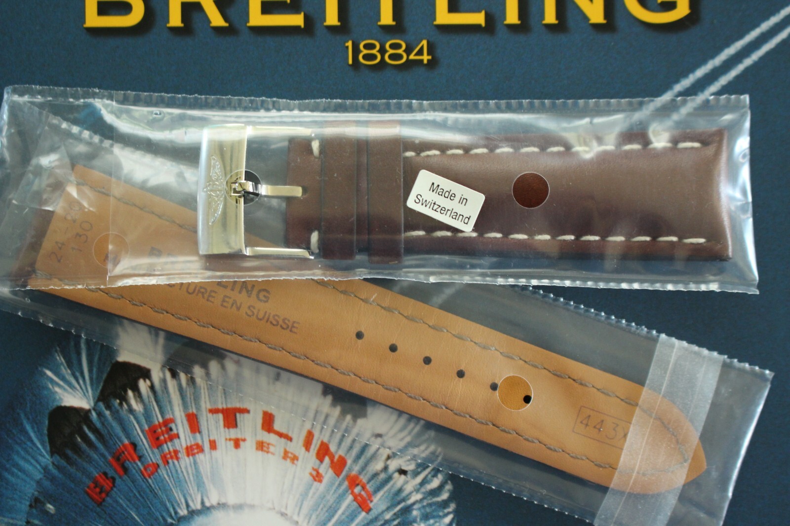 BREITLING 443X 24-20 BROWN DELUXE CALF TONGUE BUCKLE WATCH BAND WATCHBAND STRAP