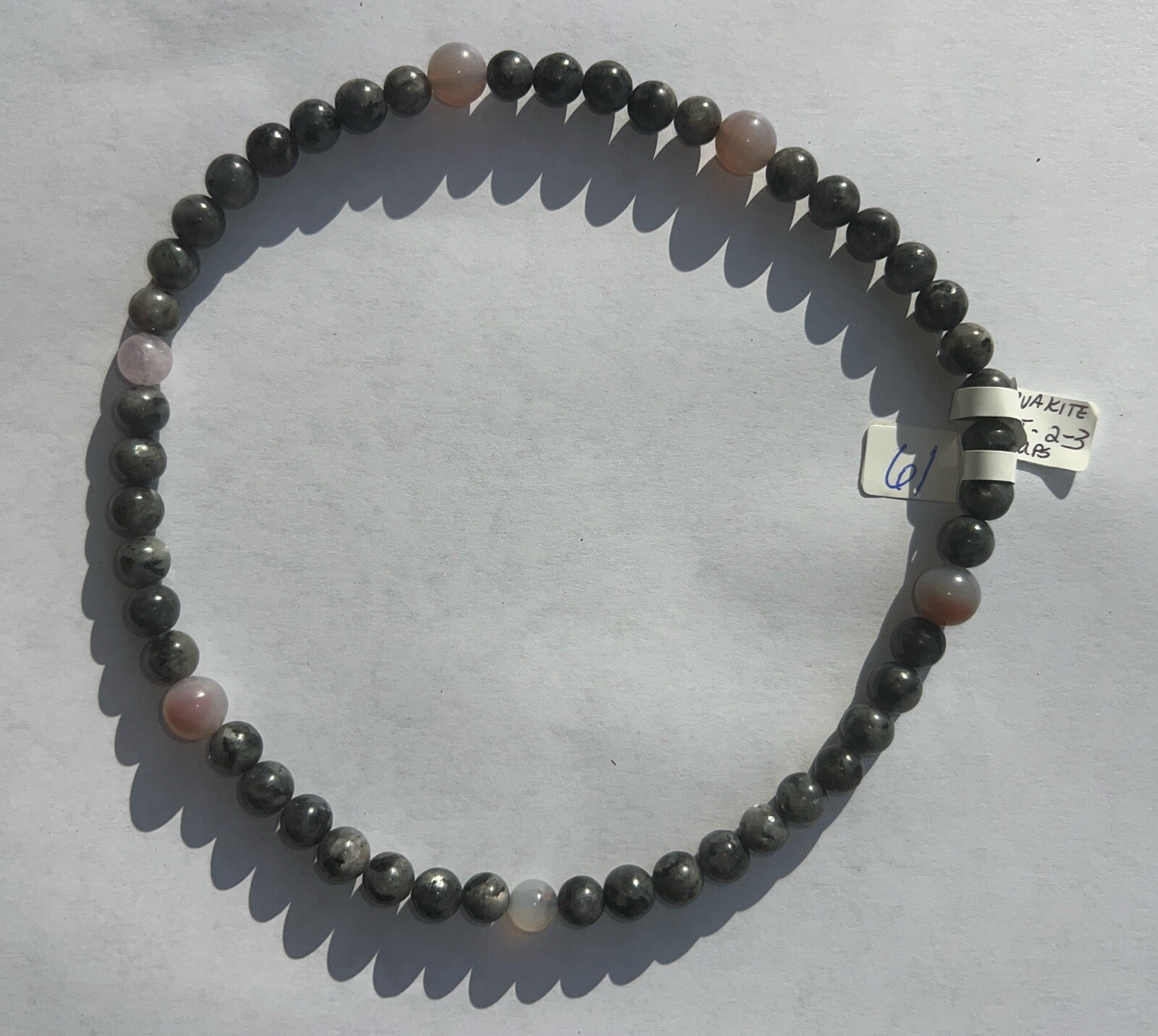 Multicolor Beaded Bracelet, 9.5in, Stone, Larvakite, Natural, 2-3 Twist Wrap