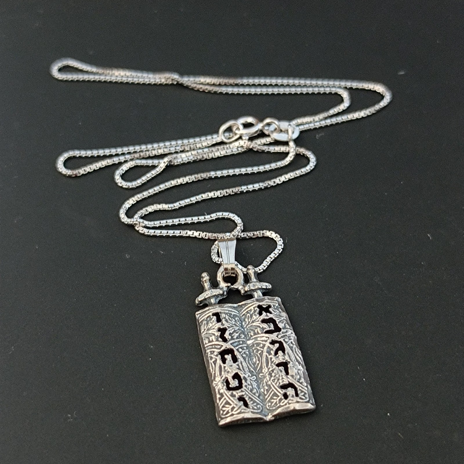 Ten Commandments Necklace Sterling Silver Torah Judaica Faith Men Women Gift VTG
