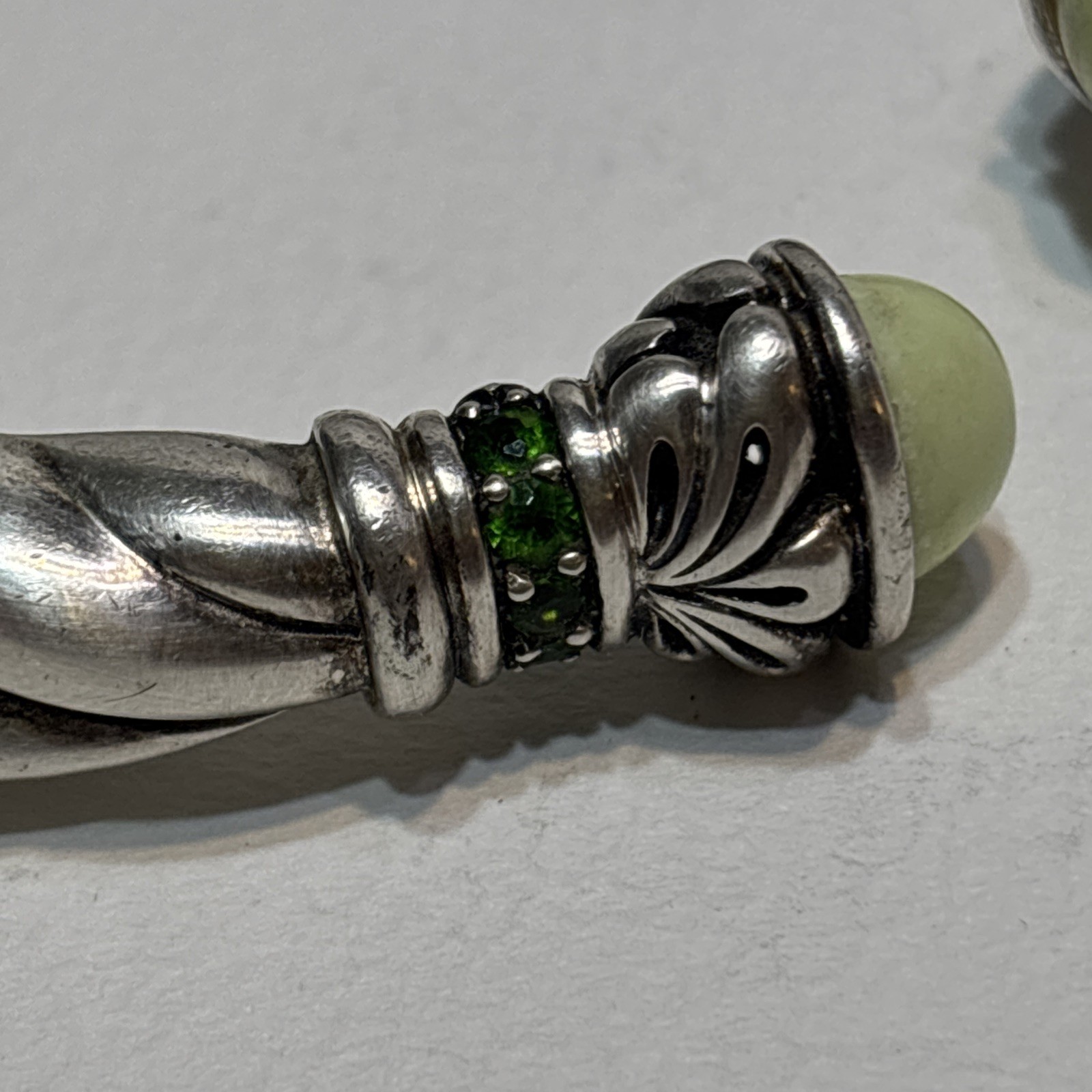 Rare Ann King Bracelet Hinged Cuff Green Sterling Silver Stone