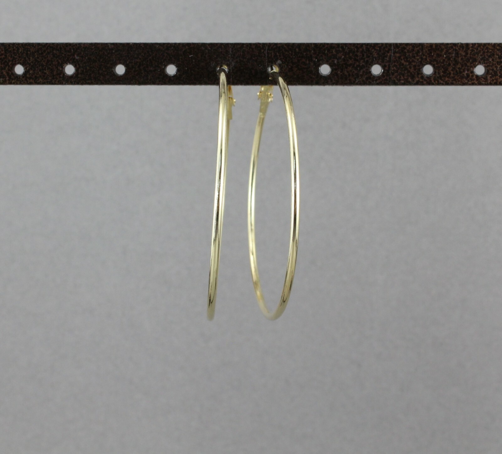 Gold hoop earrings thin skinny hoops 2.25″ wide 2mm wire leverback medium size