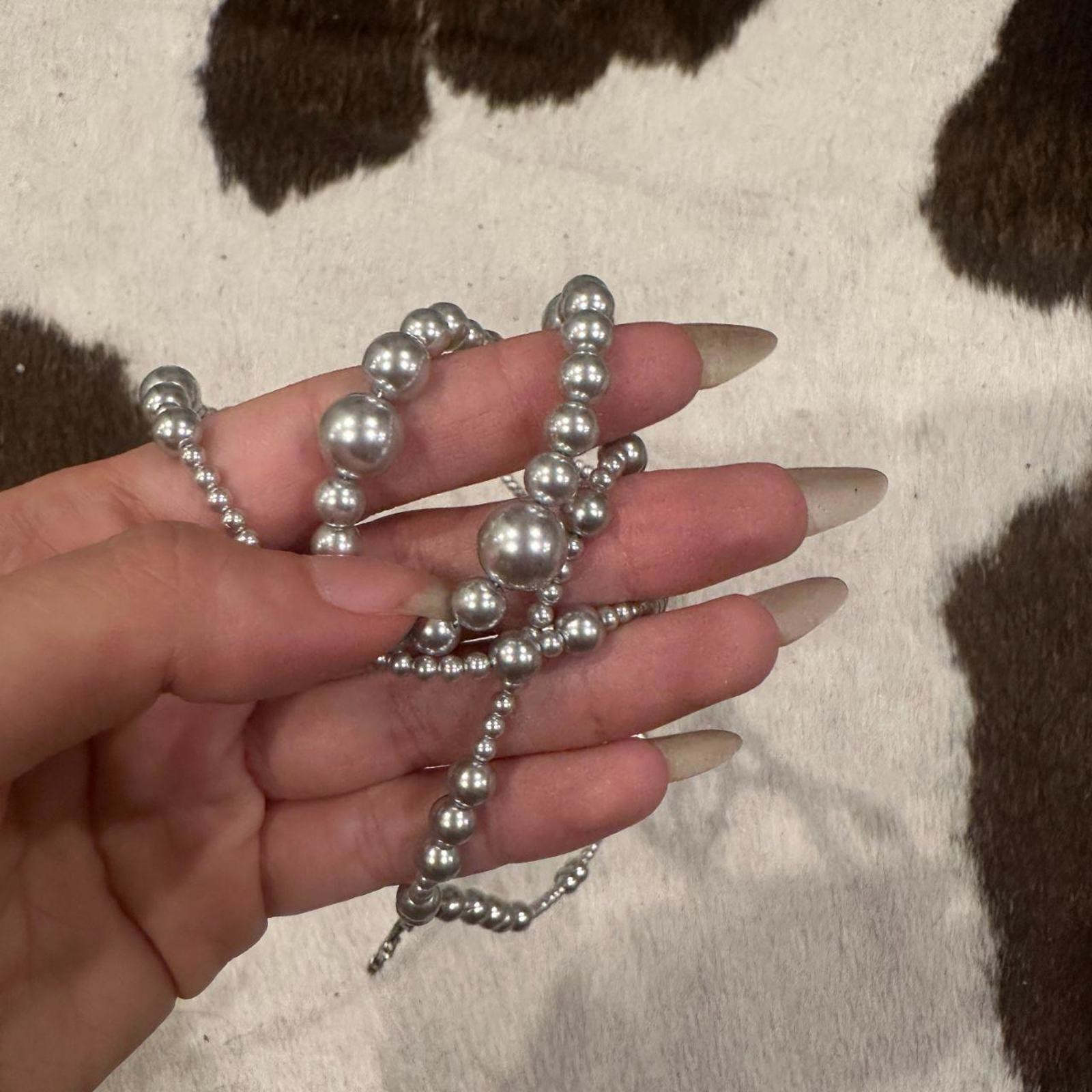 Silver Layered Ball Chain Cross Pendant Necklace Y2K Gothic Rosary Grunge