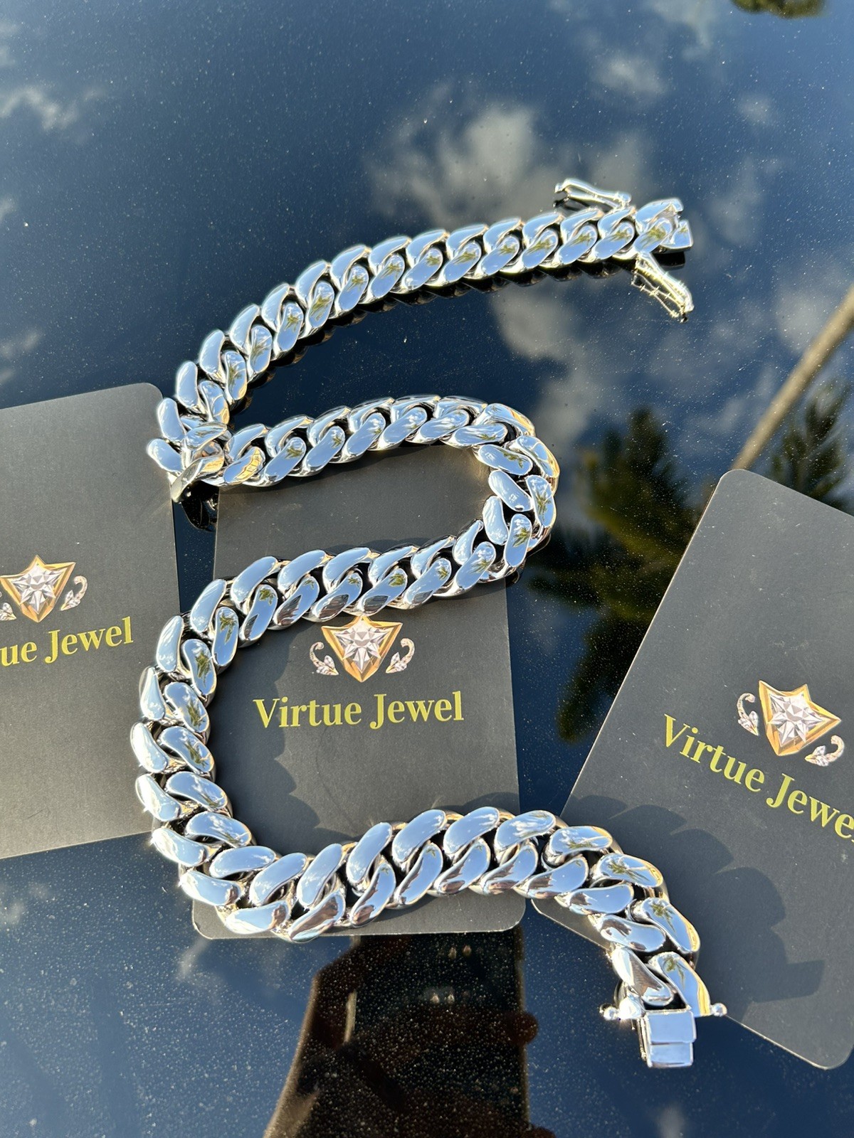 👑14K Stamped White Gold Miami Cuban Chain Only Heavy Premium Quality 👑
