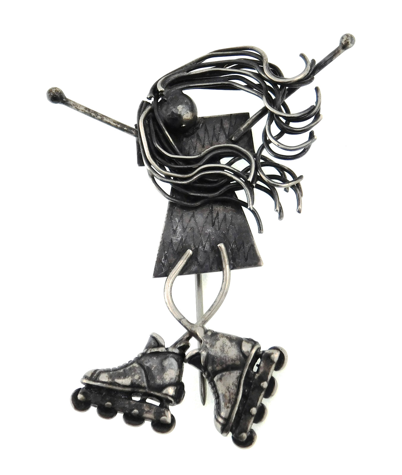 LHTC Long Hungry Trading Co Jeff Storey 925 Sterling Silver Roller Skater Brooch