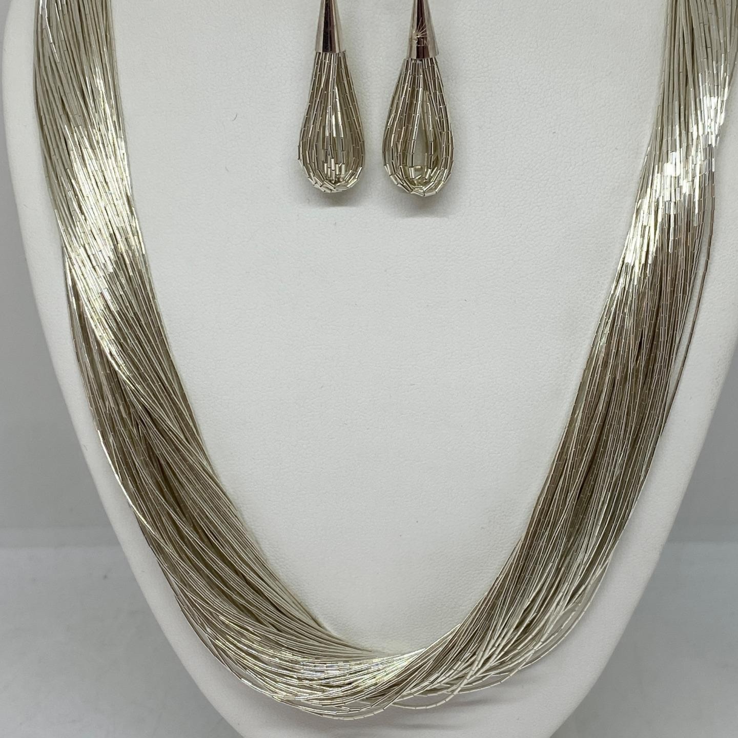 Sunshine Sterling Liquid Silver 100 Strand Necklace Earring Set N49