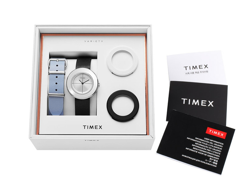 Timex Variety TWG020100 Ladies Silver Watch Gift Set Extra Straps Bezels 34mm