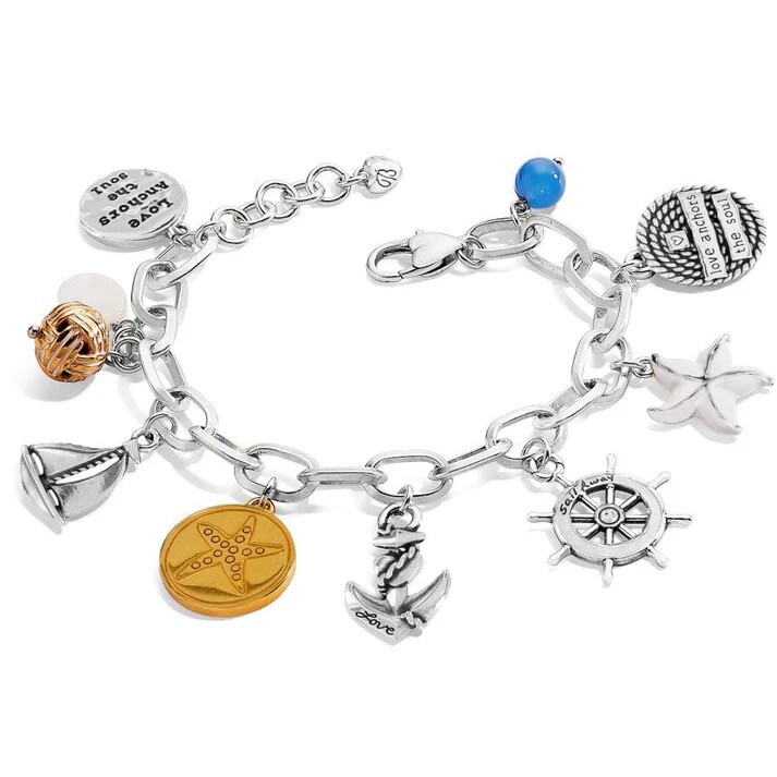 Brighton CRUZ Nautical Starfish Anchor Sailboat Charm Bracelet MSRP $110 NEW